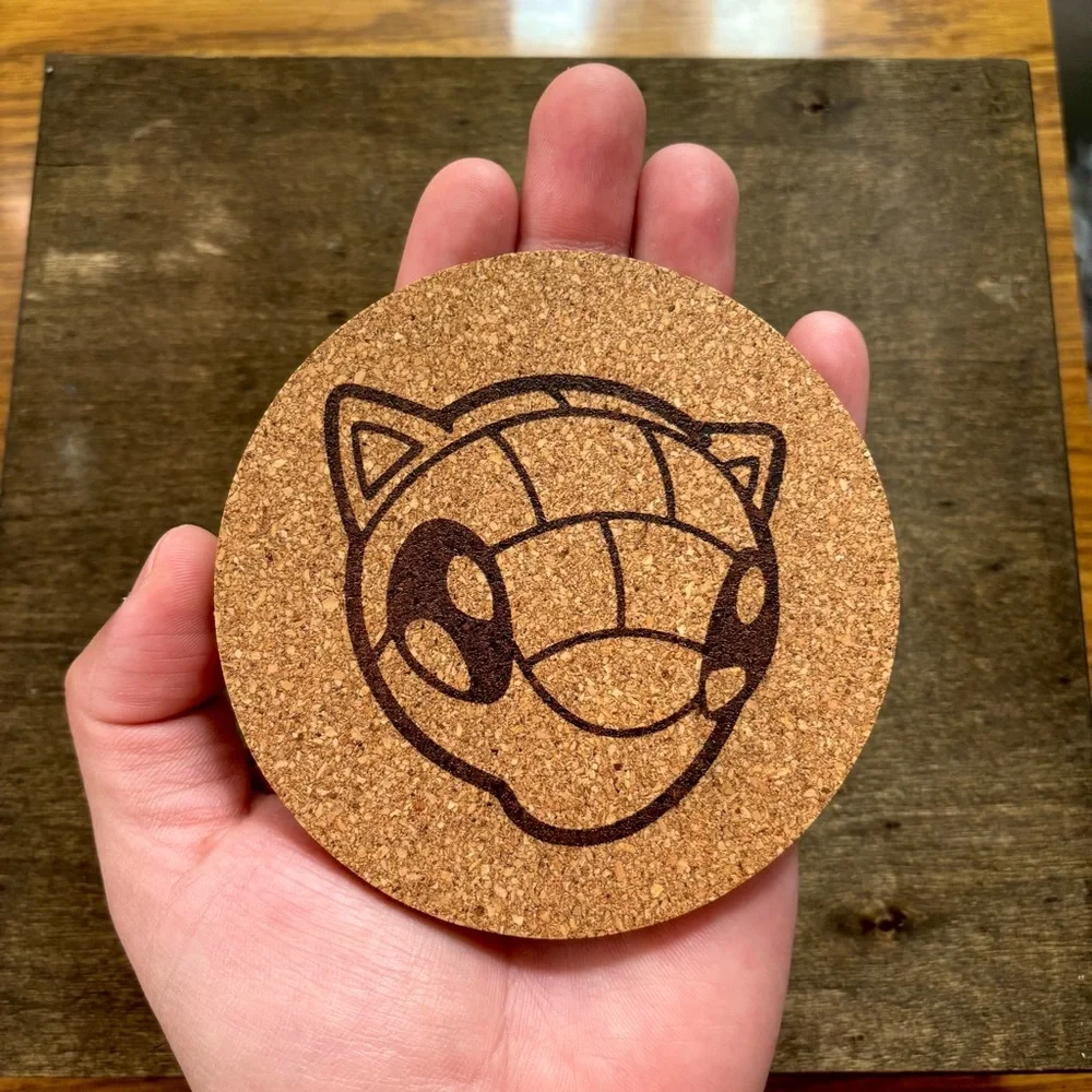 Pokemon Sandshrew Face Laser Engraved Cork Coaster